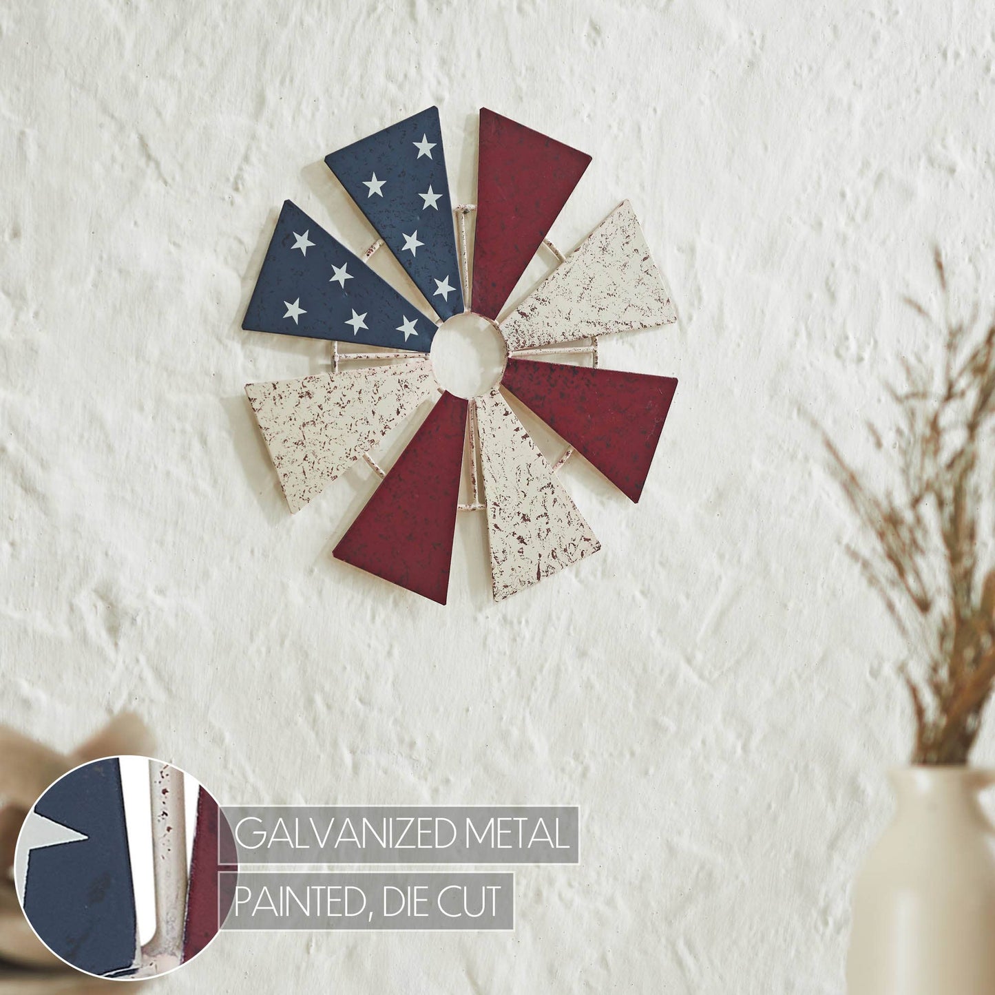 Americana Windmill Wall Decor Red White Blue 12.5"