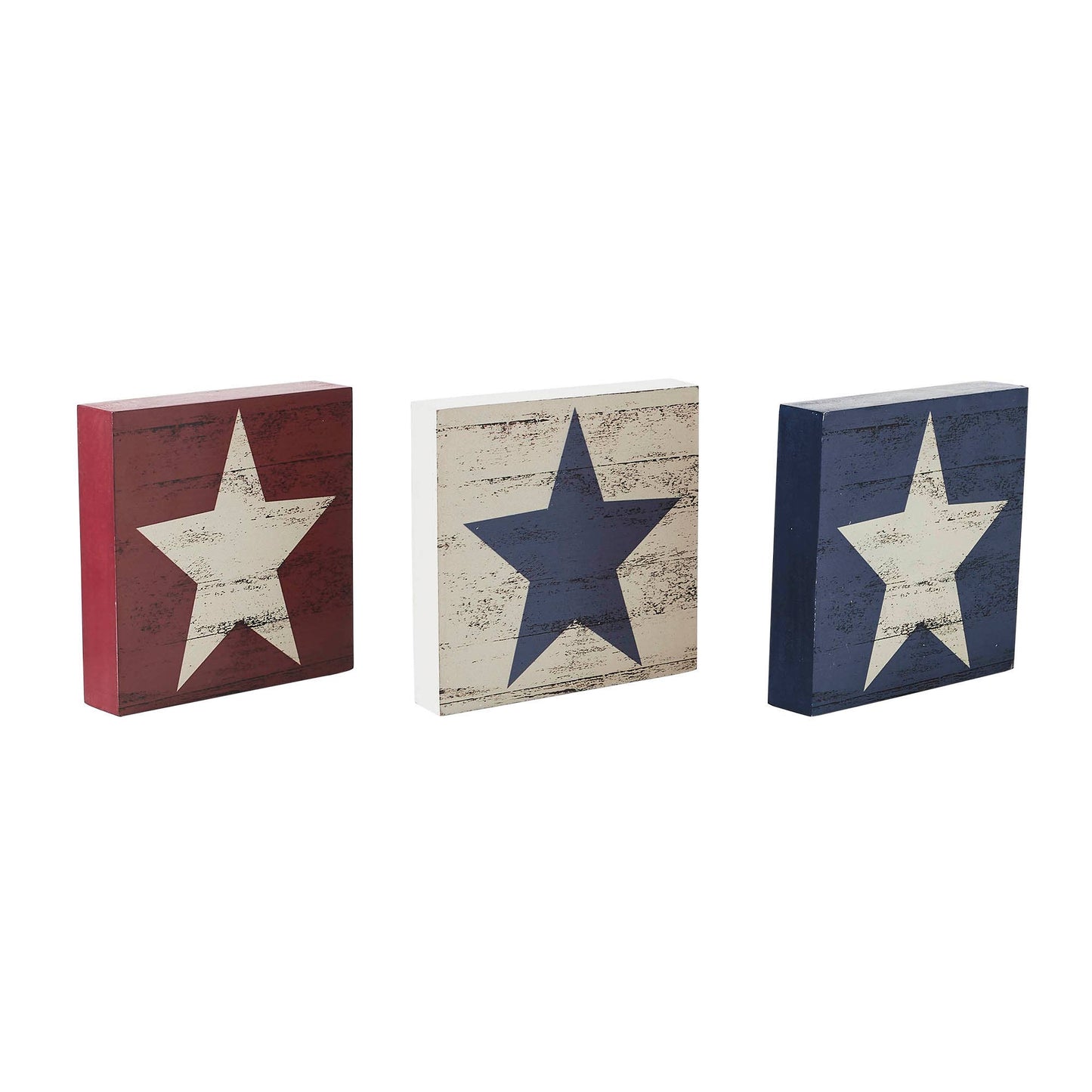 RWB Star MDF Block Signs Set of 3 5x5x1 .