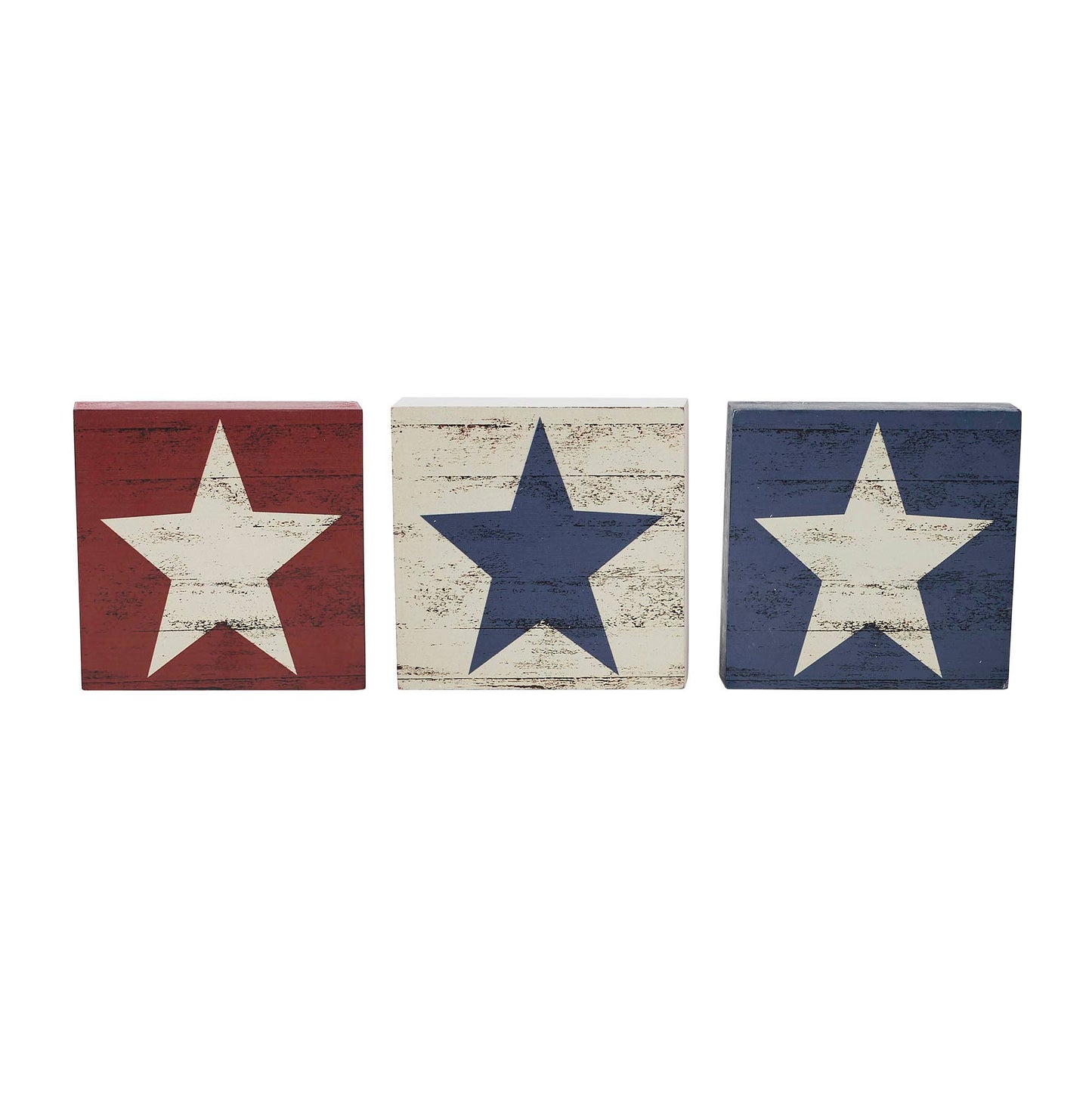 RWB Star MDF Block Signs Set of 3 5x5x1 .
