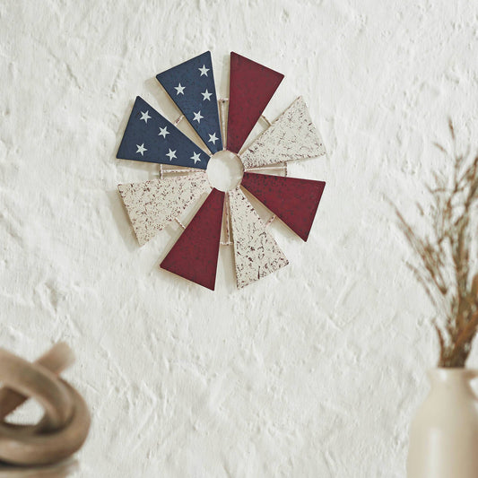 Americana Windmill Wall Decor Red White Blue 12.5"