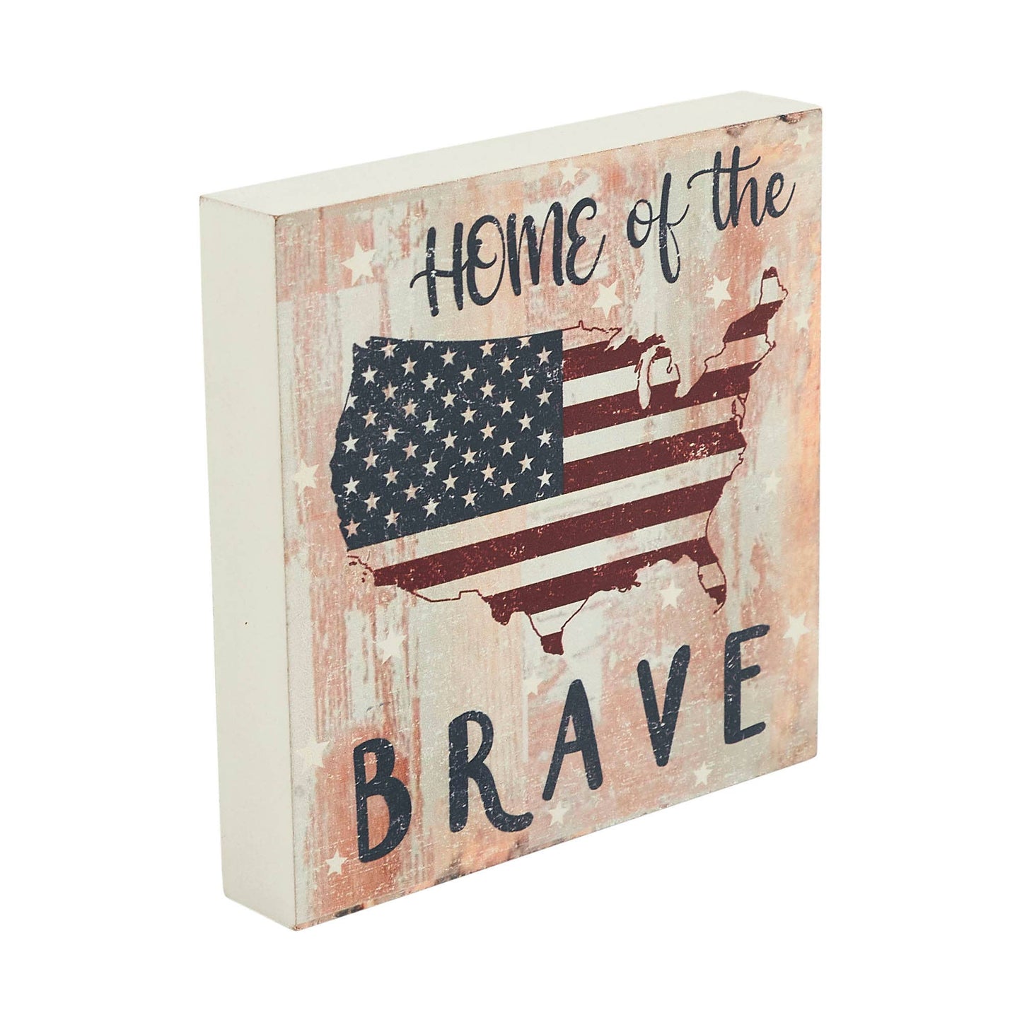 Americana Home of the Brave Block Sign 6" Shelf Decor