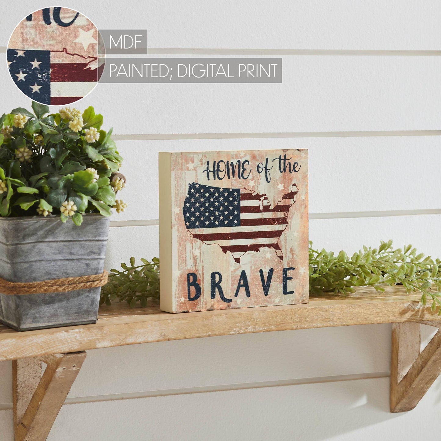 Americana Home of the Brave Block Sign 6" Shelf Decor