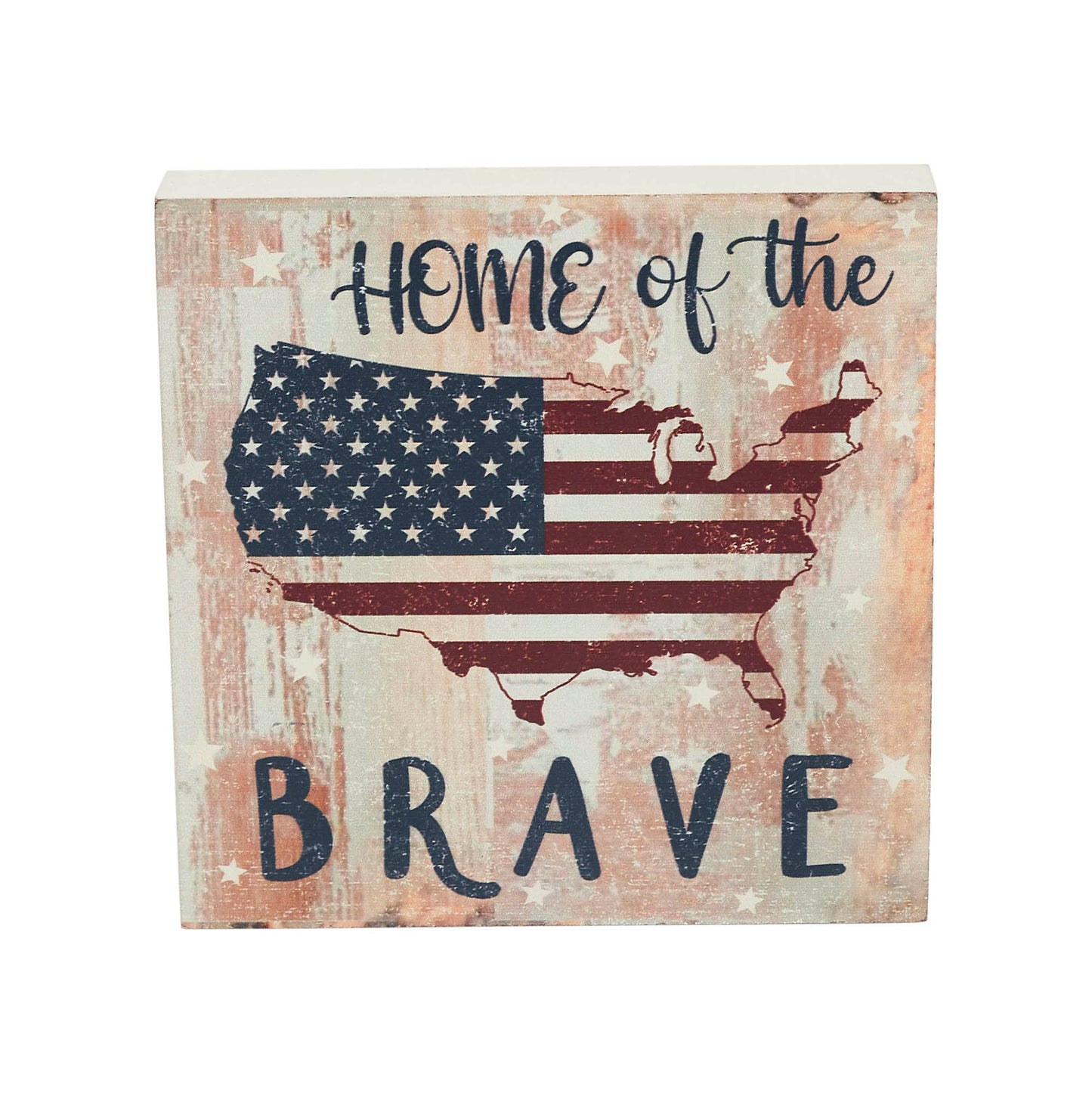 Americana Home of the Brave Block Sign 6" Shelf Decor