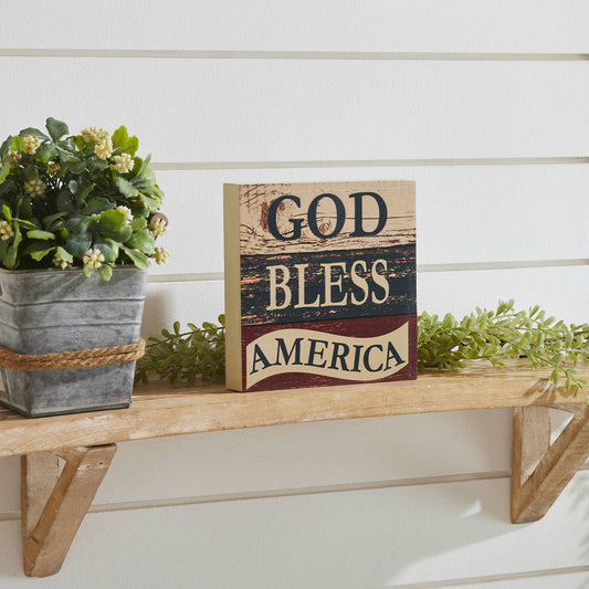 God Bless America Rustic Patriotic Block Sign 6x6x1