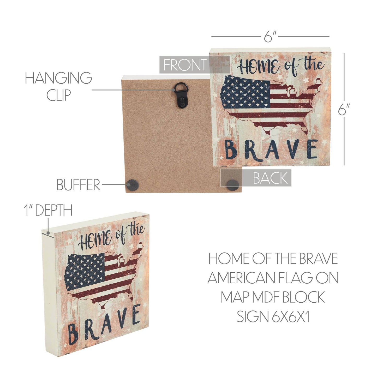 Americana Home of the Brave Block Sign 6" Shelf Decor