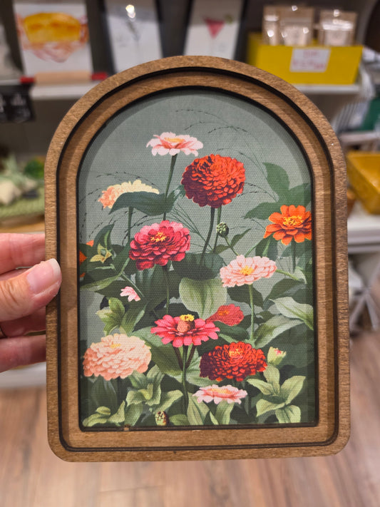 Arch Vintage Zinnias Framed Art