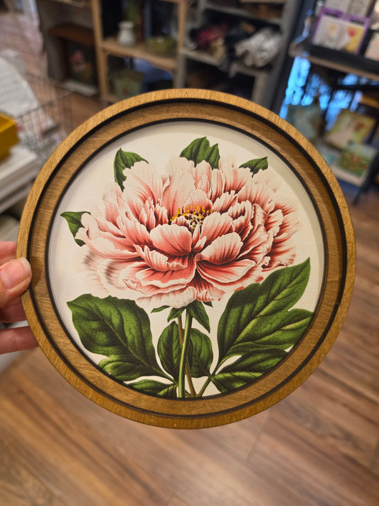8" Round Vintage Peony Art