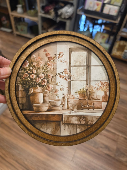 8" Round Rustic Kitchen Art